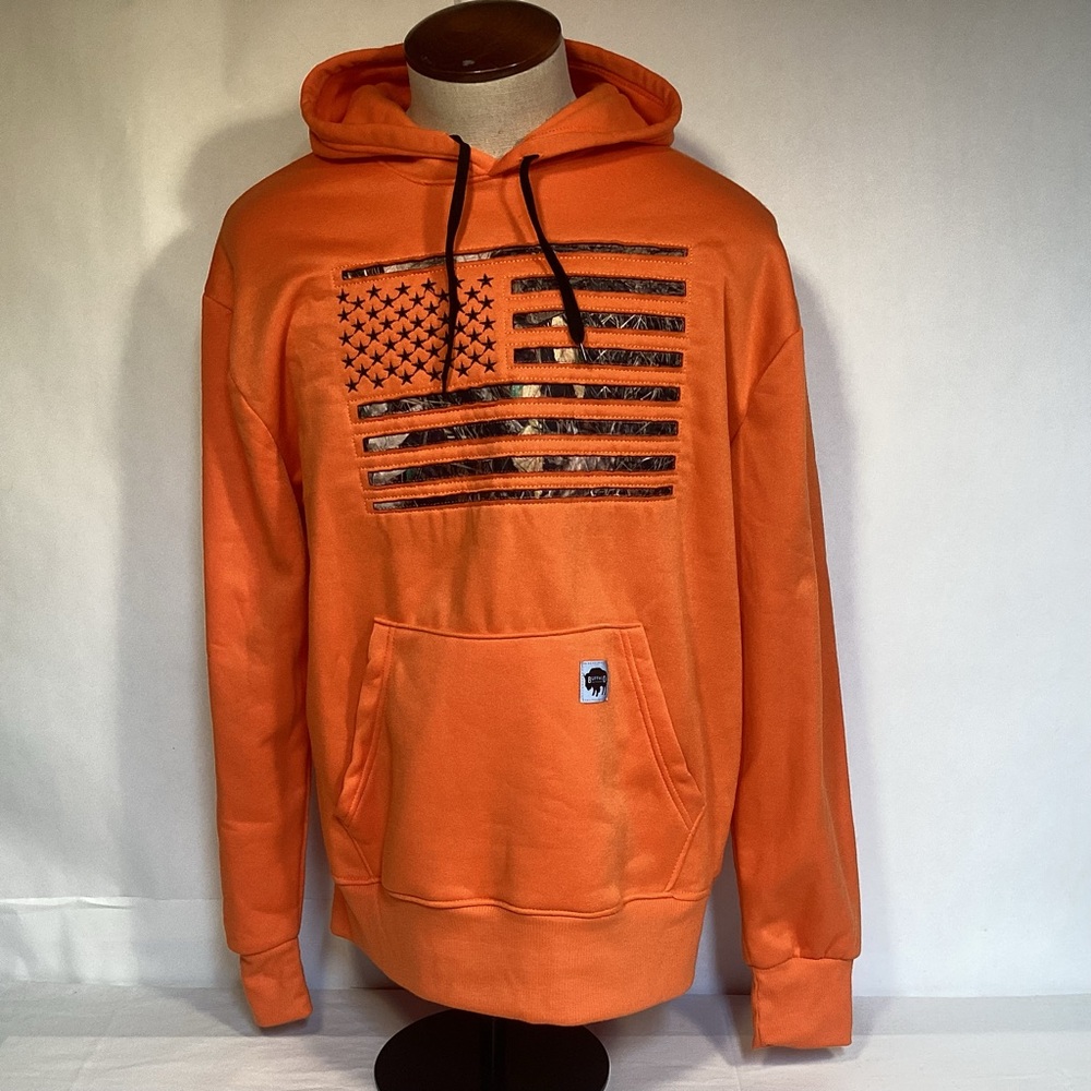 NWT Buffalo Outdoors American Flag Orange Hoodie Men’s size large